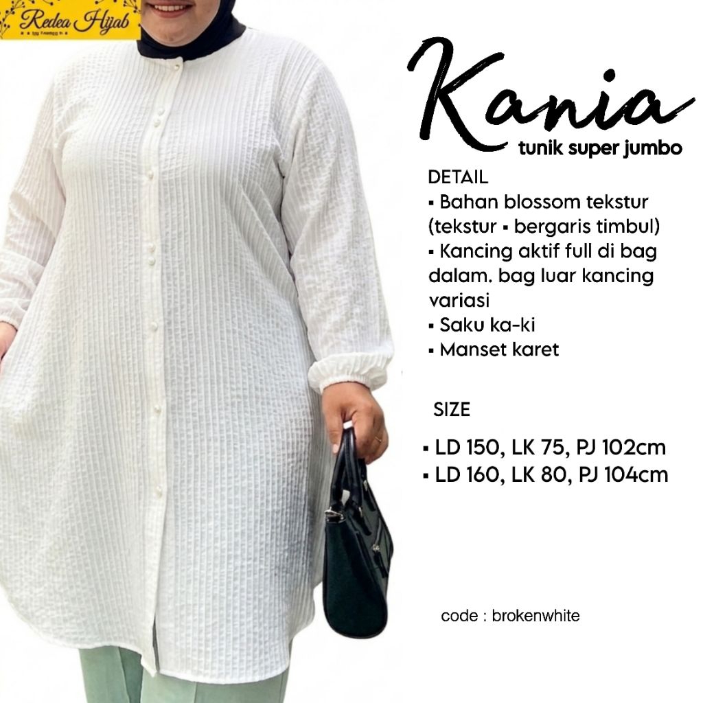 Atasan Wanita Kania Jumbo Tunik Bahan Katun Blossom Timbul Motif Polos Busui LD130-160 By Redea