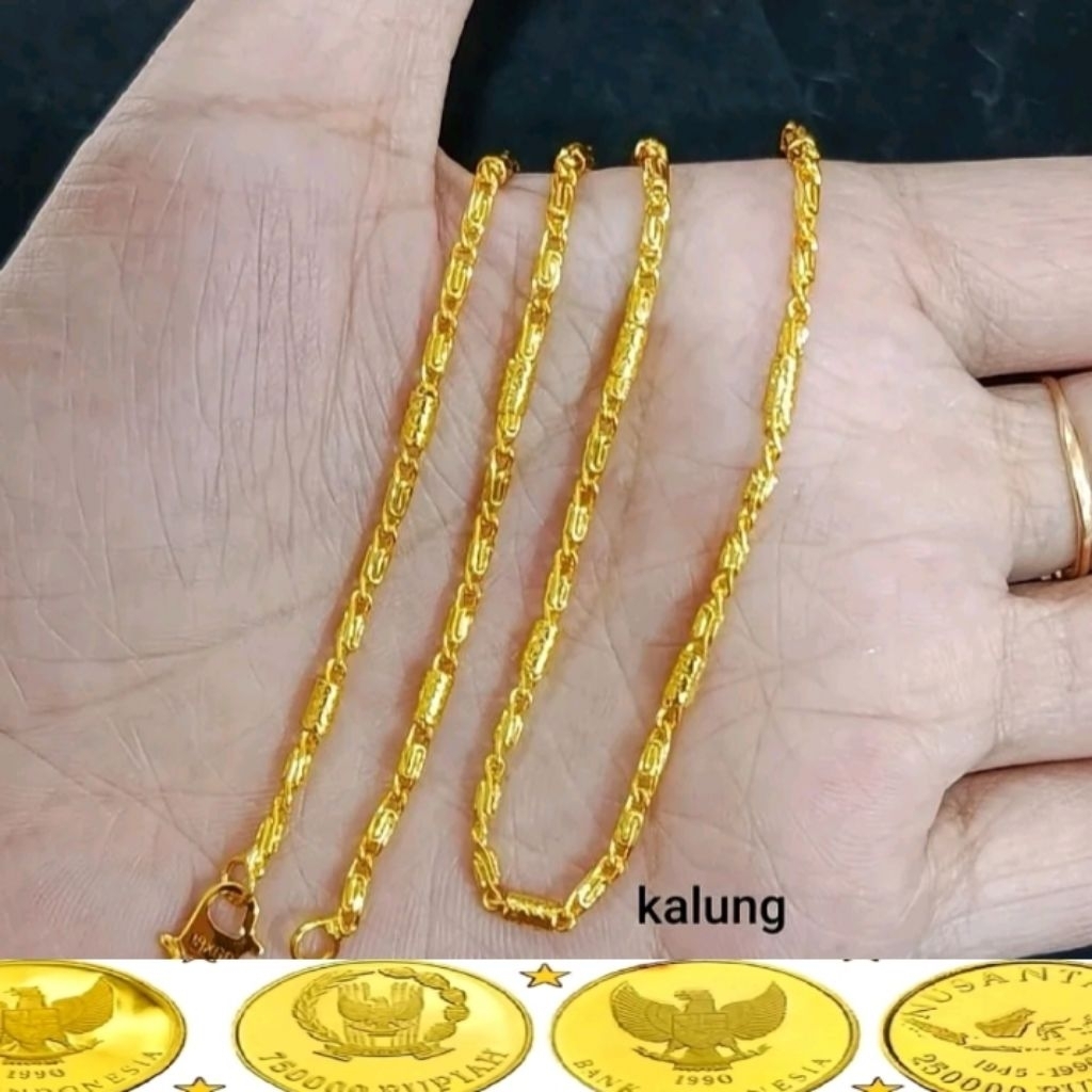 Perhiasan wanita kalung bambu terbaru lapis emas koin logam