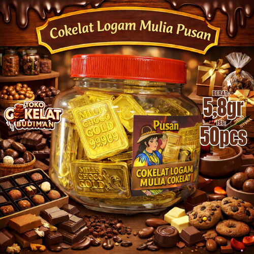 Cokelat Logam Mulia Pusan 5,8gr x 50pcs | Coklat Emas Batangan Asli Antum | Toko Cokelat Budiman
