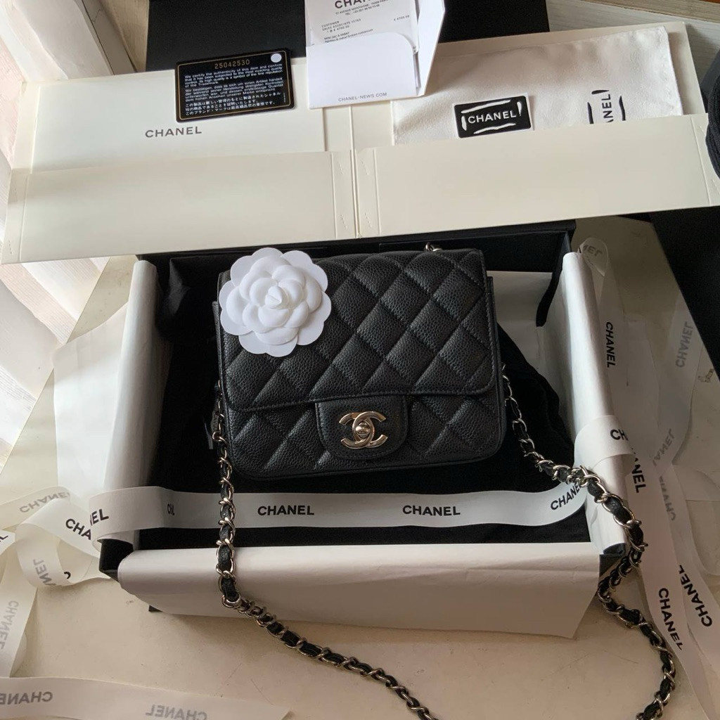 nego preloved rec 2023 classic Square mini flap bag black caviar shw