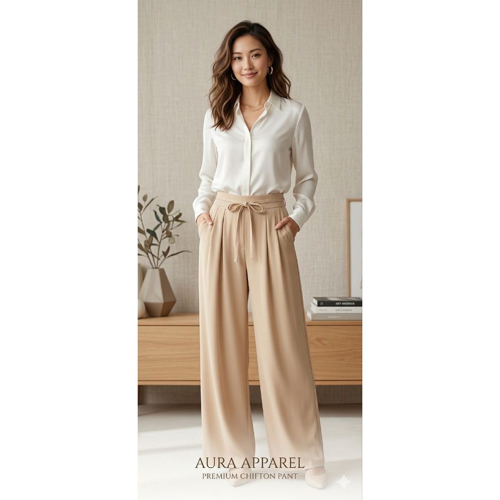Celana Kulot Wanita Highwaist Tali Pinggang - Bahan Jatuh Premium - Long Pants OOTD Elegance