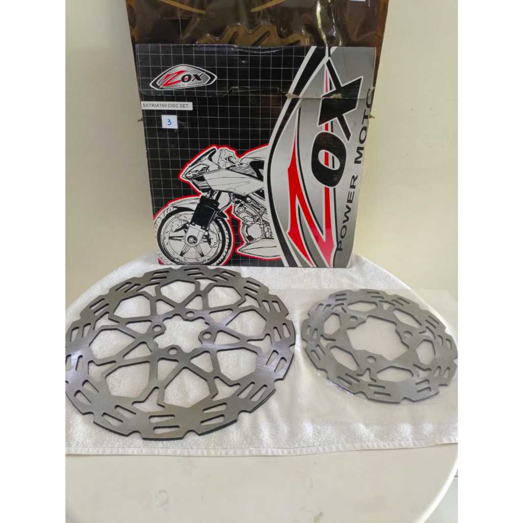 Piringan Cakram Disc Rem Set Depan Belakang Suzuki Satria FU 150 Merk ZOX Lubang 4 baut Depan