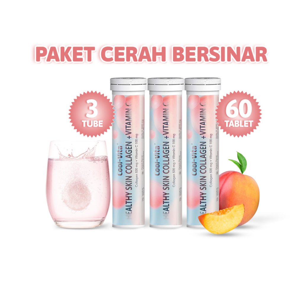 [60 Tablet - 3 Tube] COOLVITA ORIGINAL PAKET GLOWING ALAMI Collagen Effervescent Pencerah Kulit | Su