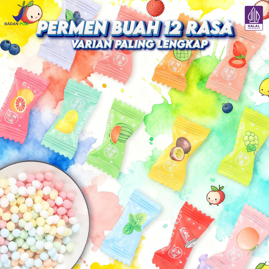 Permen Rasa Buah 12 Pilihan Varian Lengkap Passion Fruit Markisa Lychee Melon Strawberry Watermelon 