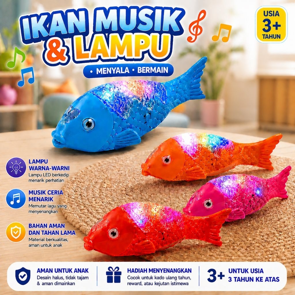 1116 Mainan Ikan Goyang Berlampu / Mainan Ikan Anak Anak / Mainan Ikan Led Berlampu / Mainan Ikan
