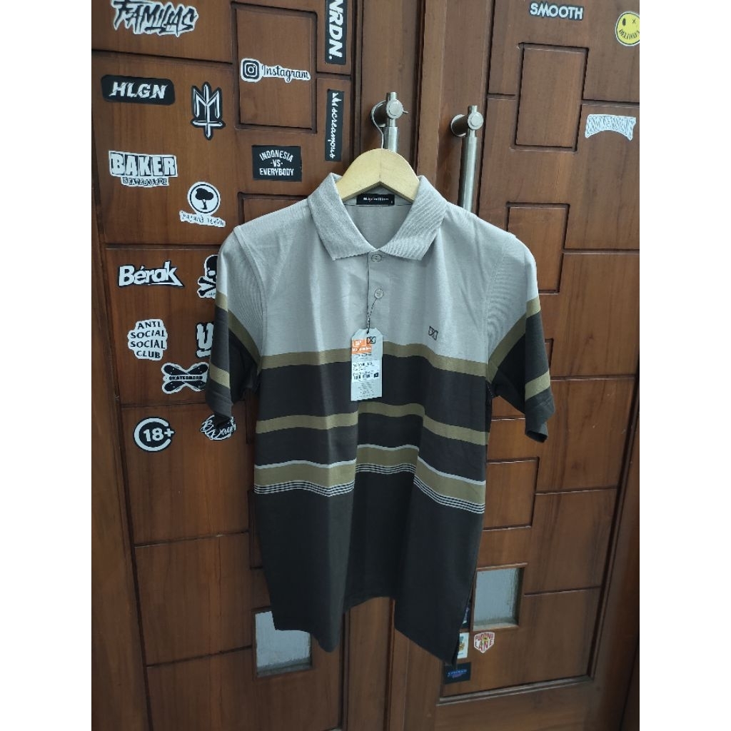 Kaos Polo Maxmillian UK XL Garis" Coklat Abu || 100%Original
