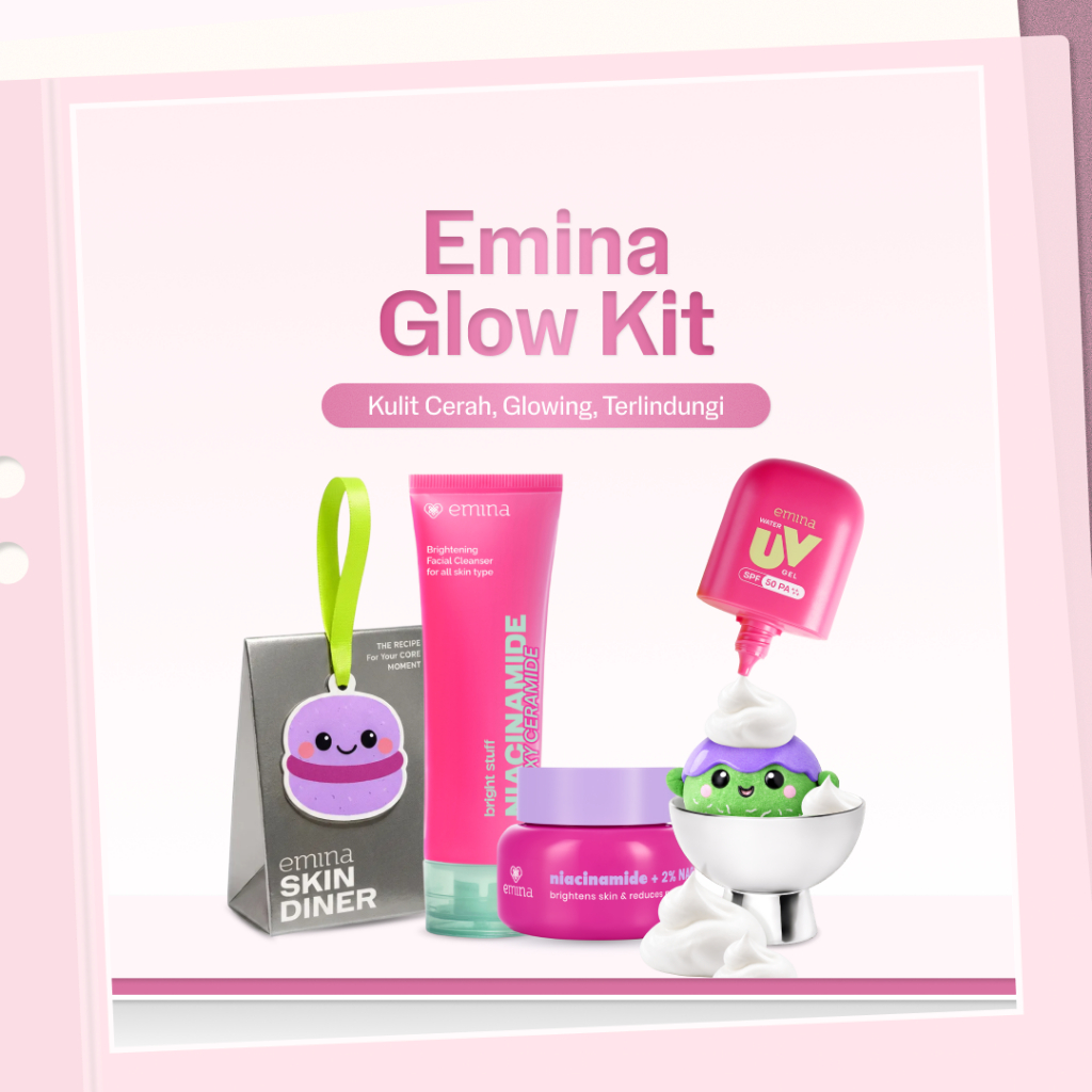Emina Glow Kit - Face Wash, Moisturizer, Sunscreen - Paket 3in1 Skincare Mencerahkan, Glowing, Melem