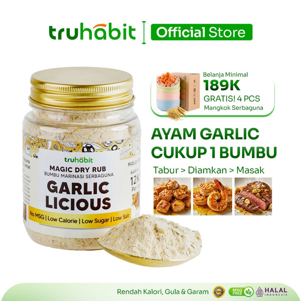 TRUHABIT - Garlic Licious Chicken. Dry Rub Bumbu Marinasi Rendah Kalori untuk Diet & Healthy Lifesty