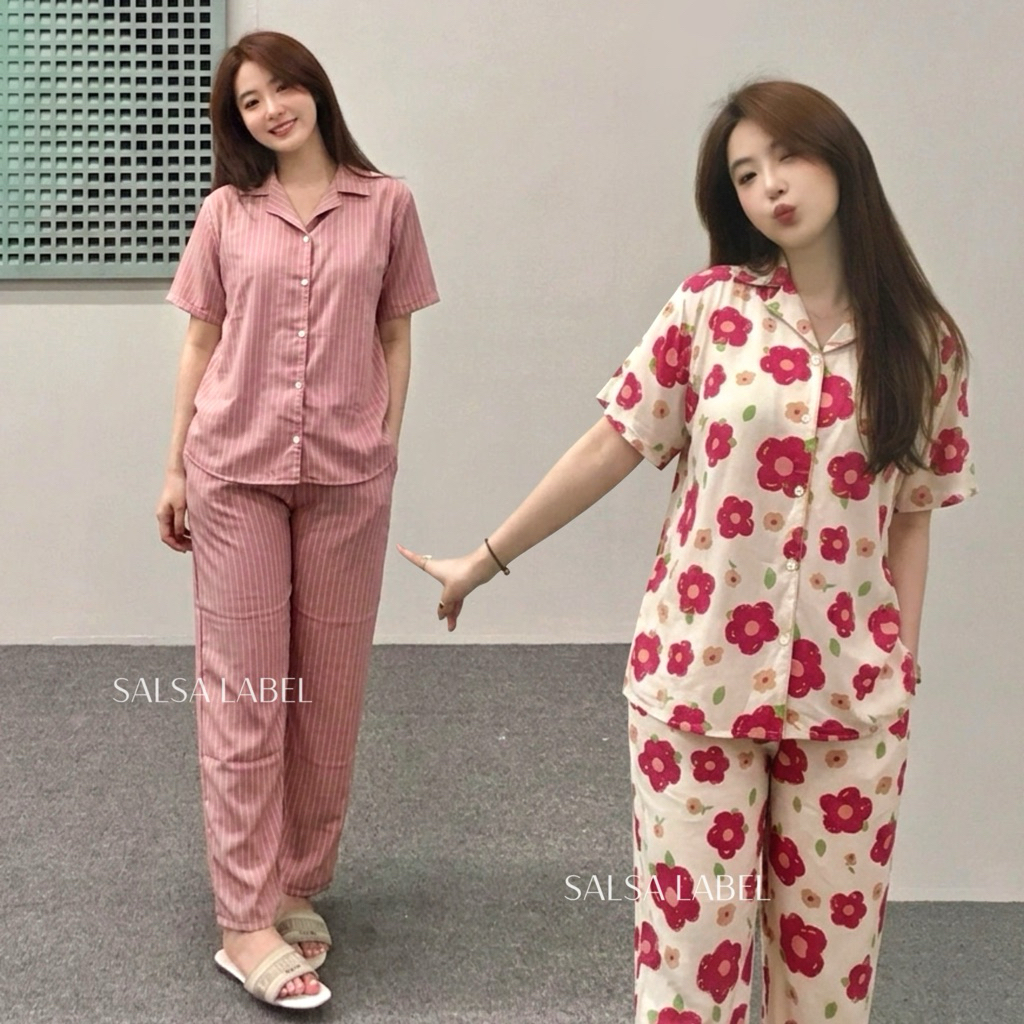 Salsa label - Hania one set Setelan Pakaian Wanita busui Lengan Pendek rayon motif nyaman dan adem, 
