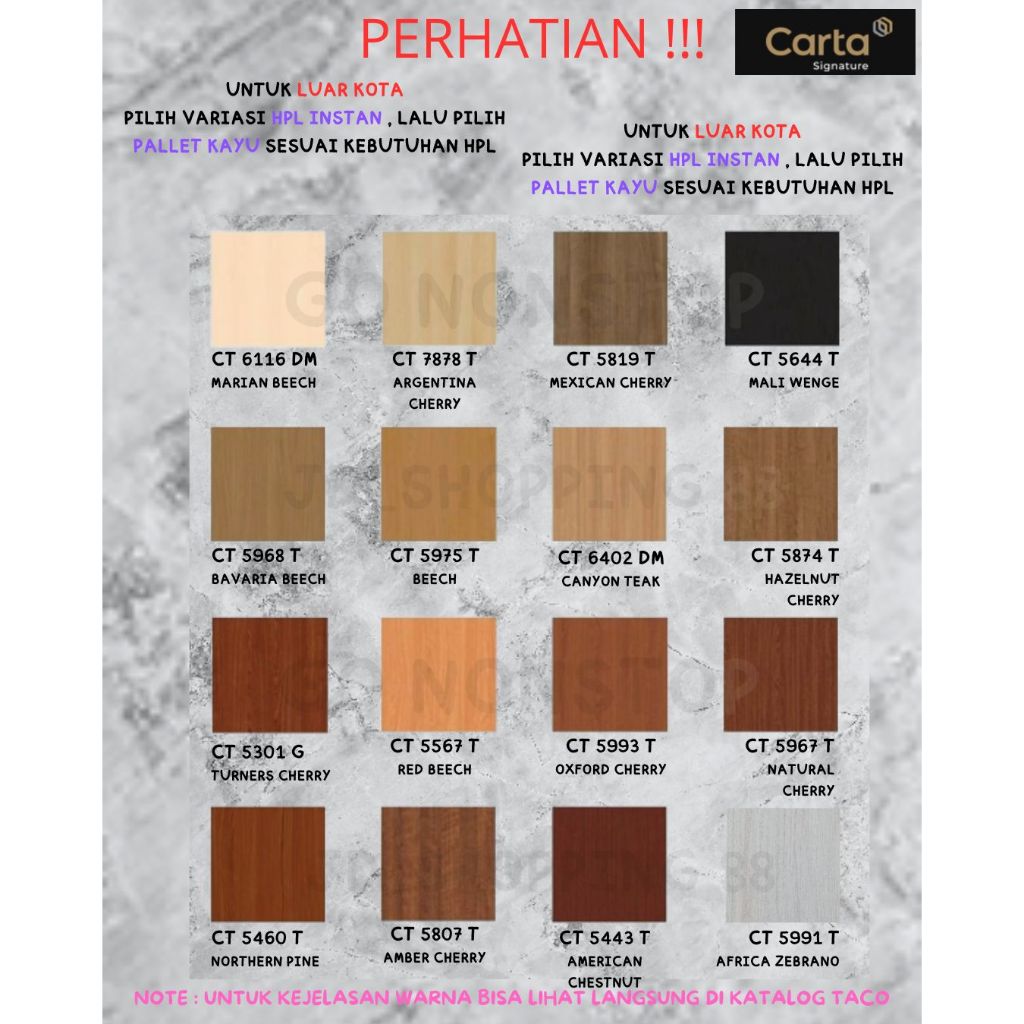 (LUAR KOTA WAJIB PALLET KAYU) HPL CARTA WOODGRAIN CT 5819/5644/5975/5874/5968/5567/5993/5967/5460/58