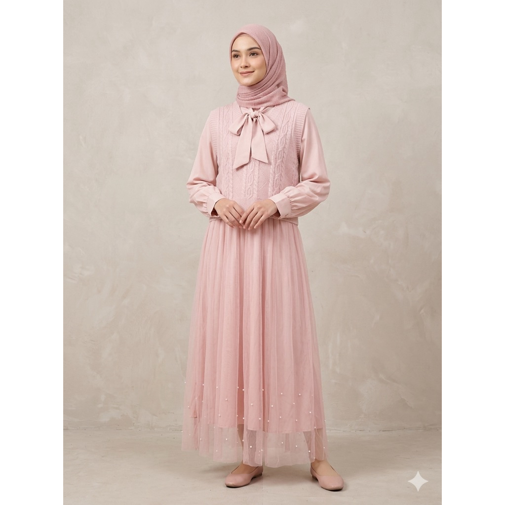 Midi Vest Rajut 2in1 - Midi Dress Rompi BKK Dusty Pink