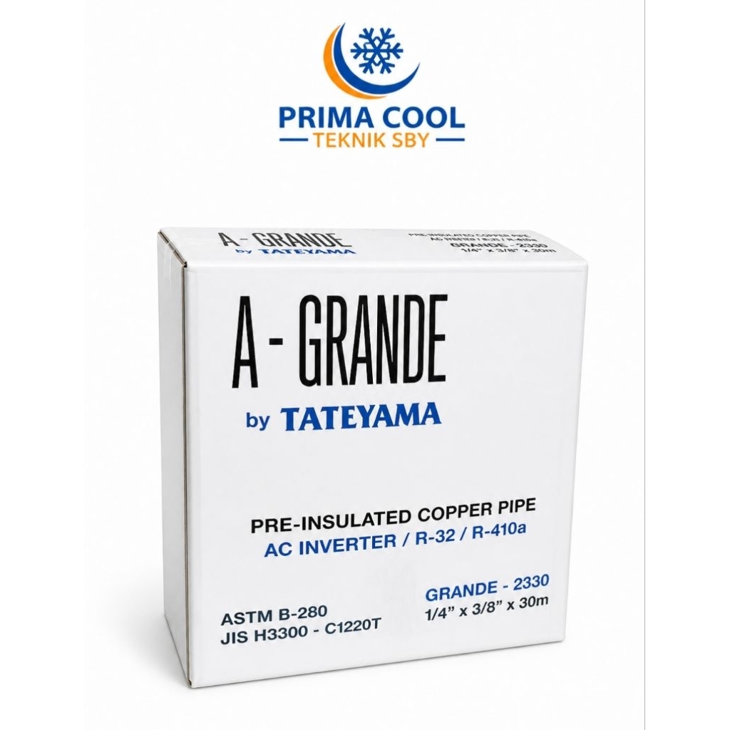 PIPA AC 1/2PK,1PK merek TATEYAMA A - GRANDE 1/4 x 3/8 x 30Meter (ketebalan pipa tembaga 0,6mm)