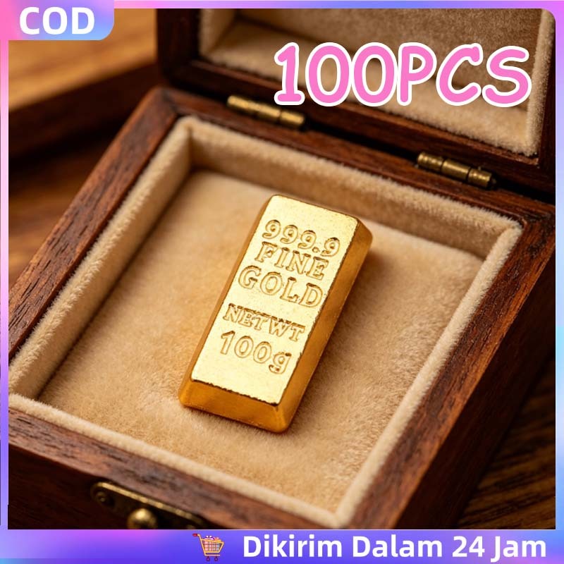 100pcs Emas Batangan Mainan Warna Murni Mainan Emas Batang Batangan Emas