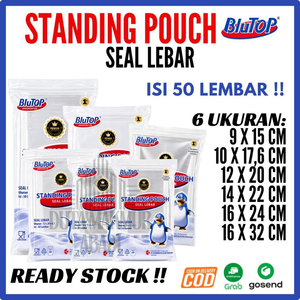 STANDING POUCH BENING SEAL LEBAR BLUTOP Isi 50 PCS  | Double Seal STP | Plastik Ziplock / Plastik Kl