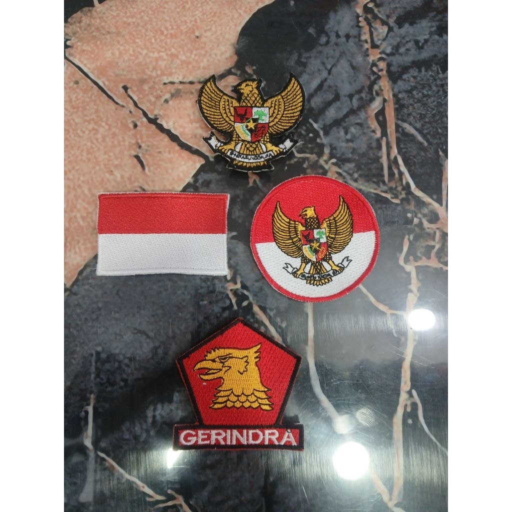 logo bordir partai gerindra garuda bulat merah putih burung garuda