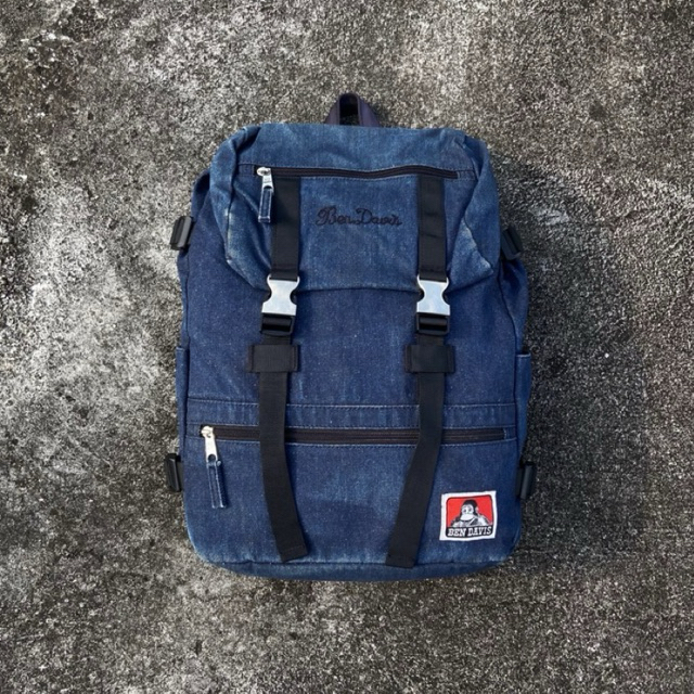 BEN DAVIS METAL BUCKLE BACKPACK BLUE DENIM