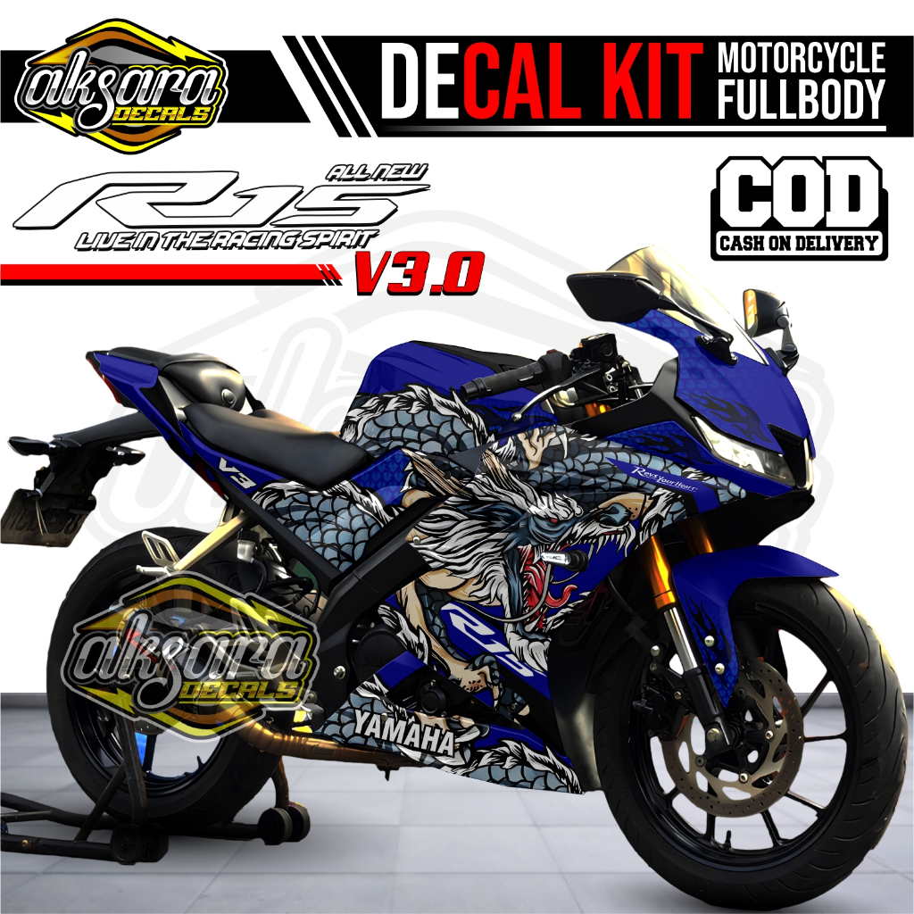 (COD) DECAL KIT YAMAHA R15 V3 FULL BODY  Dragon Livery Yamaha /STICKER CUSTOM DECAL Premium Quality