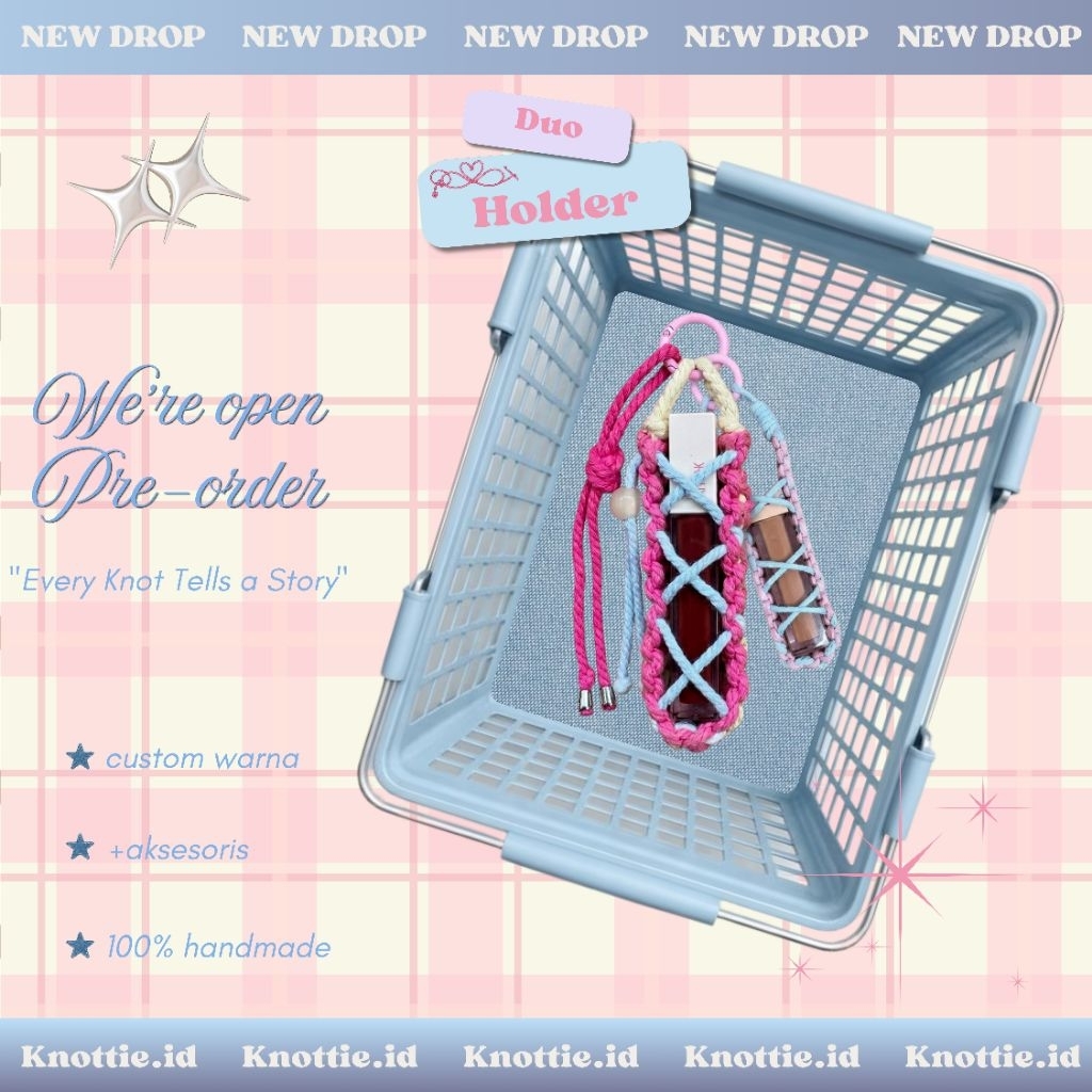 Duo Holder Macrame Handmade Custom | Gantungan 2 Slot Lip Cream Hand Sanitizer Macrame Knottie.id