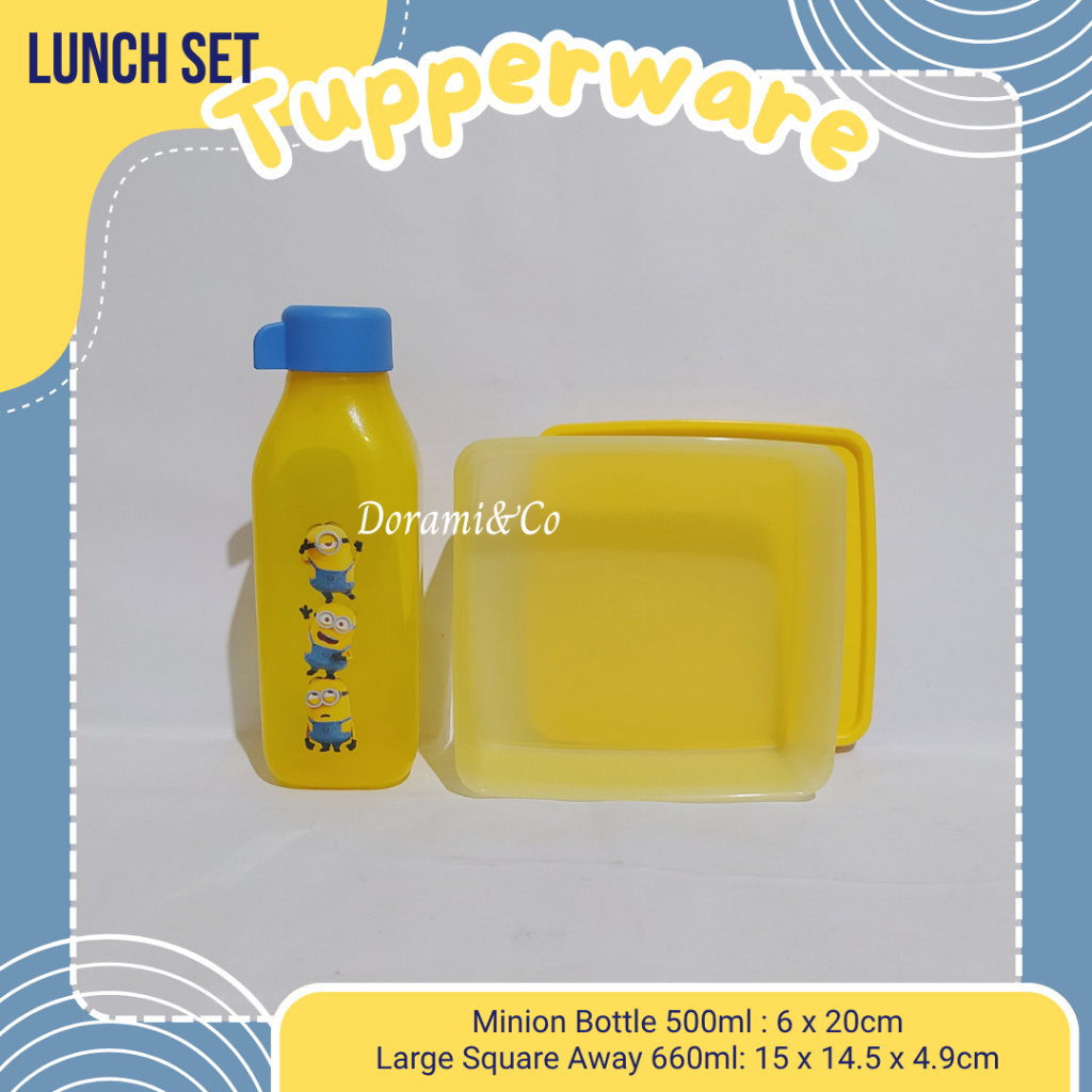 TUPPERWARE Lunch Box Set Tempat Bekal Anak Botol Minum Kotak Makan Minion Eco Water Bottle Large Squ