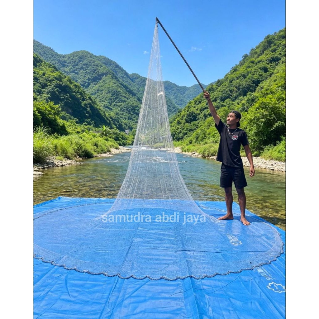 JALA IKAN JALA LEMPAR JALA UDANG 4,5 METER BAHAN SENAR LUBANG 1 JARI PEMBERAT TIMAH SUPER JALA SUNGA