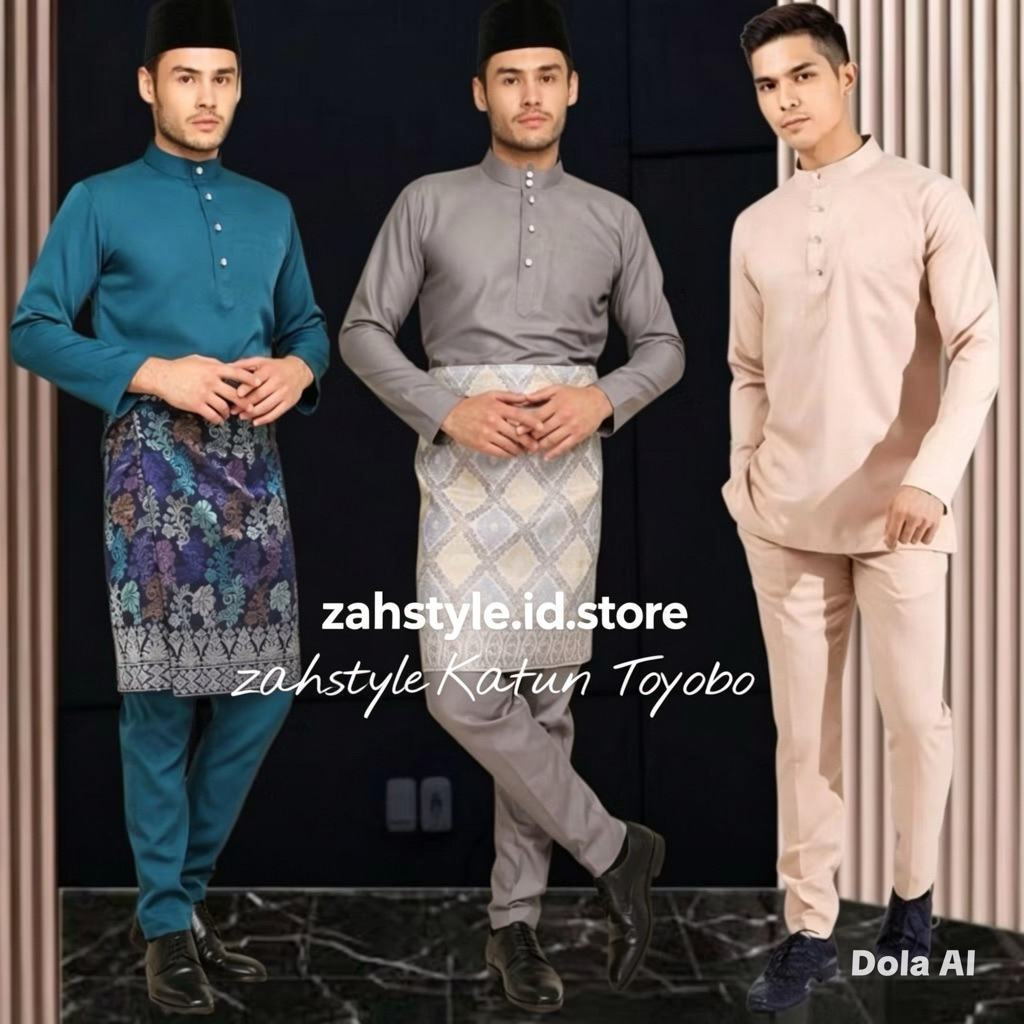 Setelan Baju Celana Melayu Pria Teluk Belanga Bahan Katun Toyobo Cekak Musang Pakaian Koko Adat Trad