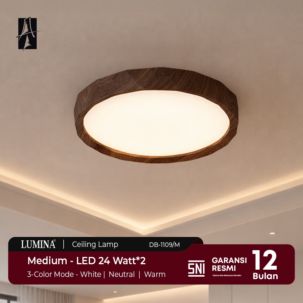 Lumina - Lampu Plafon LED Motif Kayu Minimalis Modern Ceiling Lamp 3 Warna Cahaya 24W x2 Indoor Deko