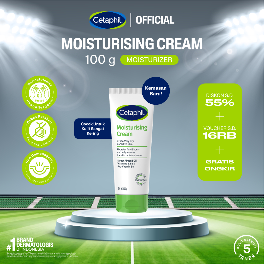 Cetaphil Moisturizing Cream 100g dengan Minyak biji bunga matahari, vitamin E dan Almond Oil Pelemba