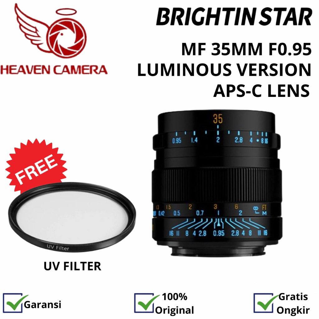 Brightin Star MF 35mm F0.95 LUMINOUS Version Lensa Manual Focus 35 mm F/0.95 APSC Prime Garansi Resm