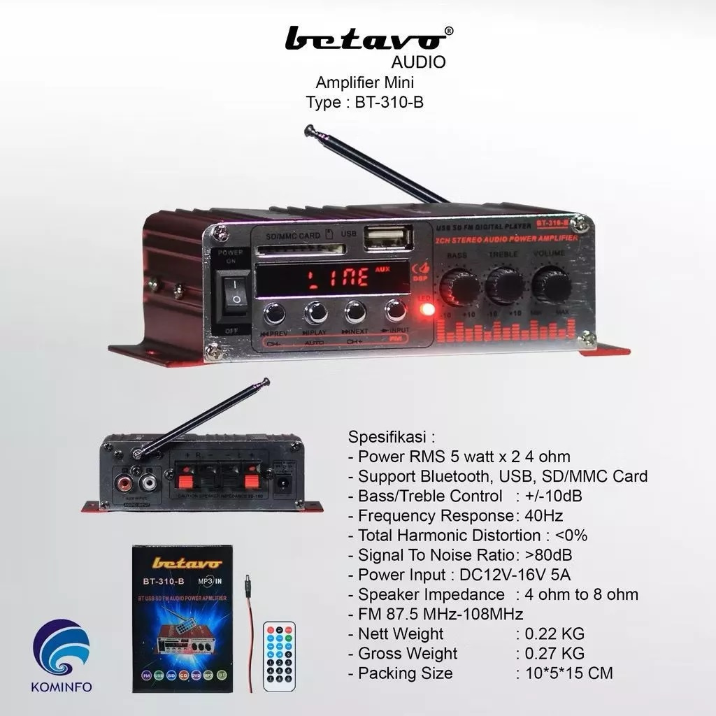 AMPLI MINI DC BETAVO BT 310 B / BT310B ORIGINAL AMPLIFIER BLUETOOTH MOBIL RUMAH KARAOKE