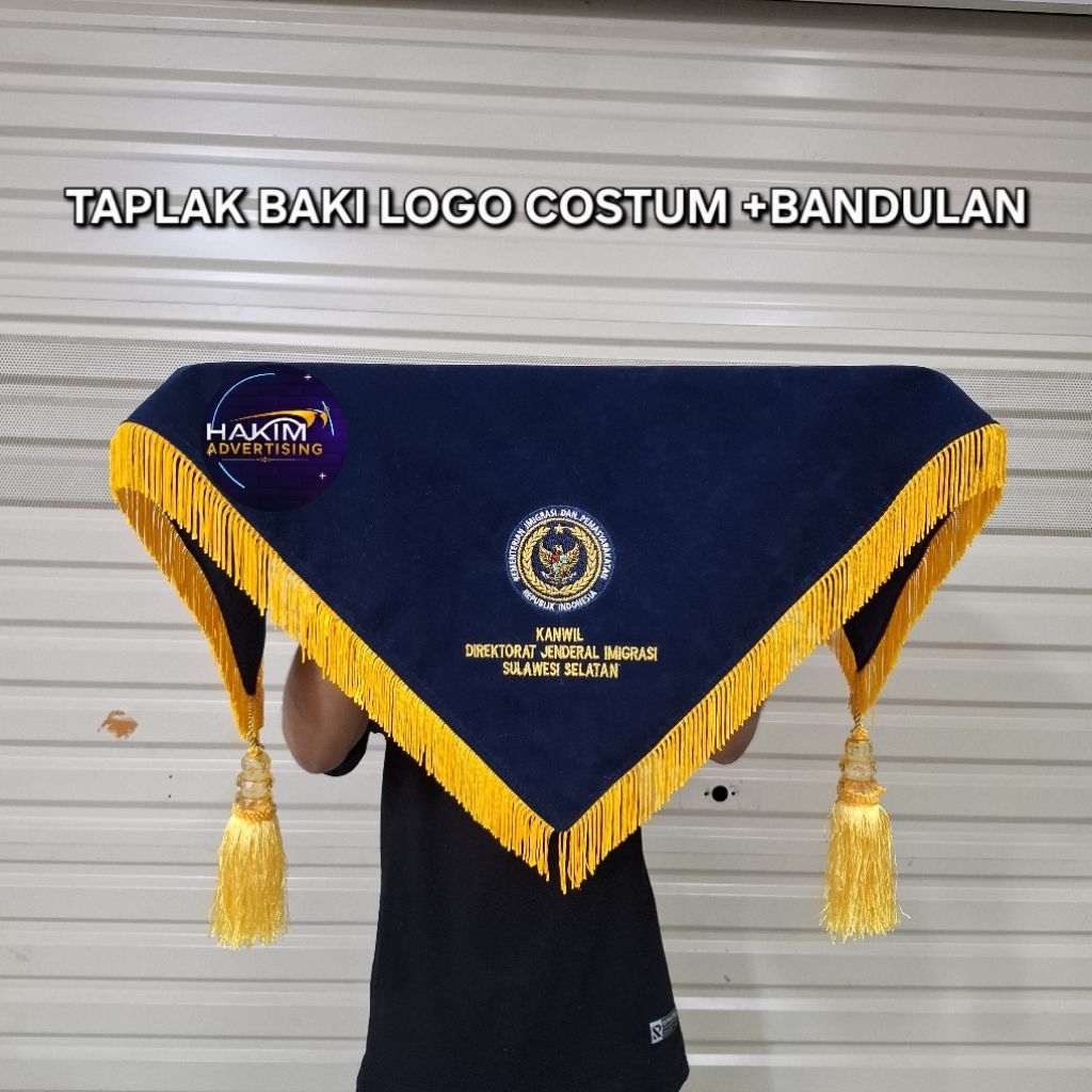 ALAS BAKI/TAPLAK BAKI BAHAN BLUDRU LOGO COSTUM BERKUALITAS