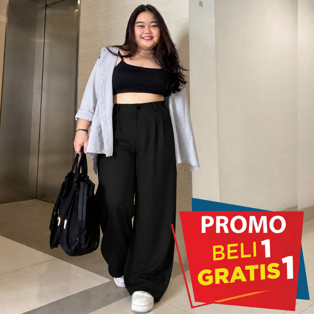 Loose Pants Trousers Jumbo (BIG SIZE) Highwaist Wanita Anti Kusut - Celana Kulot Highwaist Wanita Ba
