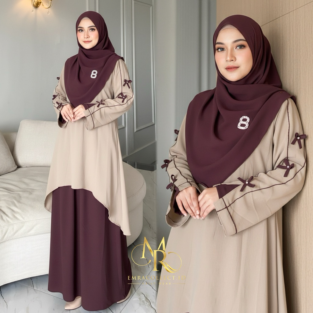 Setelan Baju Rok Hijab Pasmina Syar’i Wanita Kekinian LD 115 | Baju Muslimah Busui Friendly | Caquet
