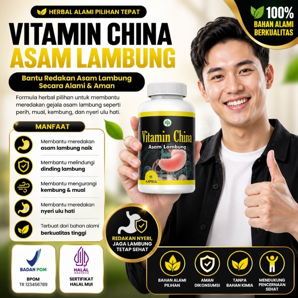 Vitamin China Asam Lambung Halal & BPOM Membantu Mengatasi Penyakit Asam Lambung Meningkatkan Keseha
