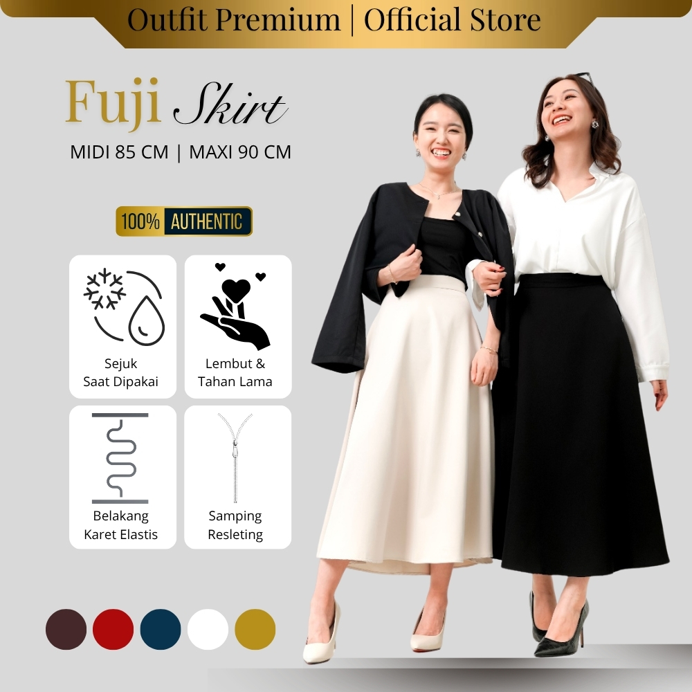 SEVERLI FUJI Rok Midi Textile Cream