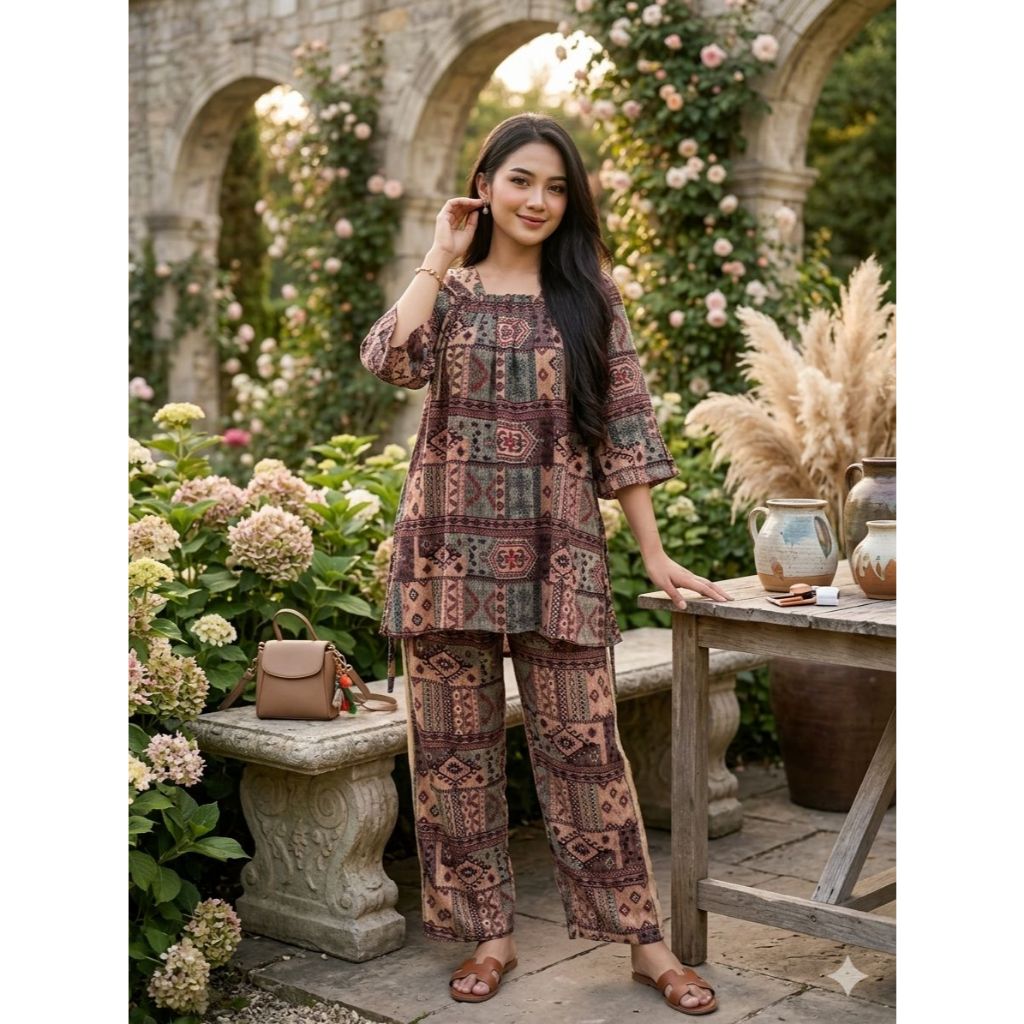 Fujian One Set Bahan Rayon Premium Setelan Fuji Terbaru Kekinian Lengan 7/8