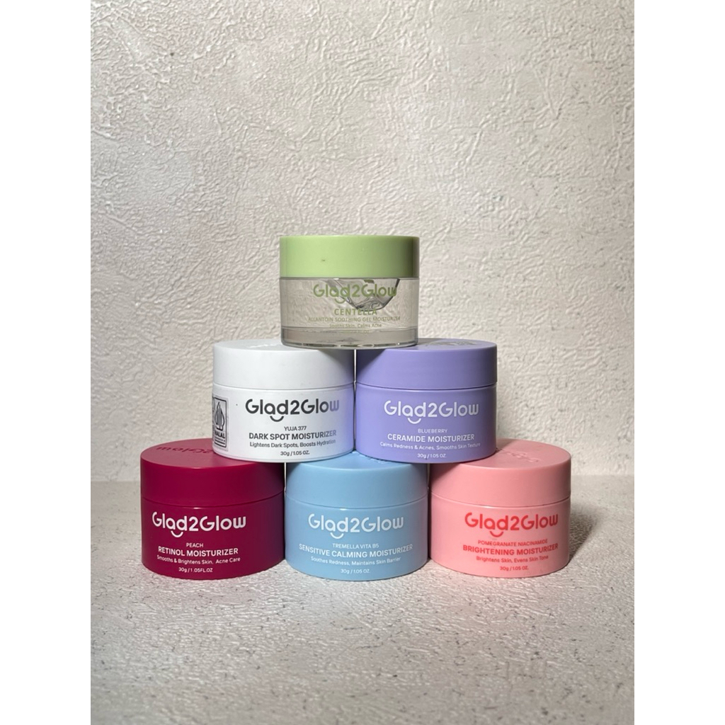Glad2Glow Moisturizer Series Mencerahkan Pencerah Wajah Anti Jerawat Penuaan Hilangkan Flek Tenangka