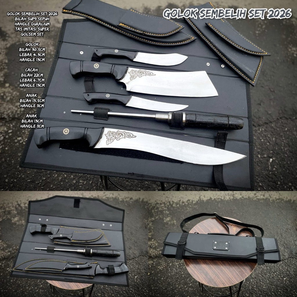 GOLOK PISAU SEMBELIH 1 SET CACH TULANG KERAS SESET KULIT BONUS TAS ASAHAN