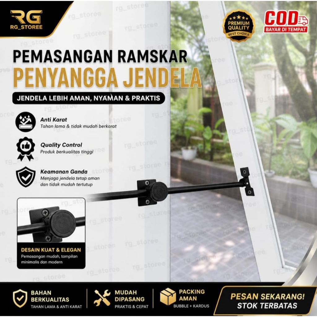 Lamskar Ramskar Hak Angin Penahan Jendela Panjang Stainless 25Cm