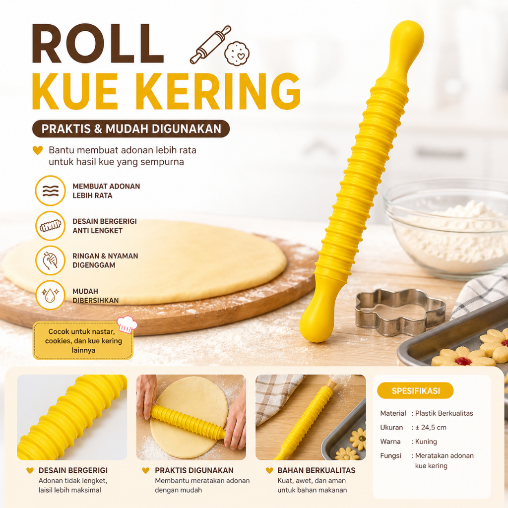 Rolling Pin Gulungan Kue Cetakan Kue Gulung - Alat Gilingan Kue Ulir - Gilingan Kue Kering Bahan  Pl