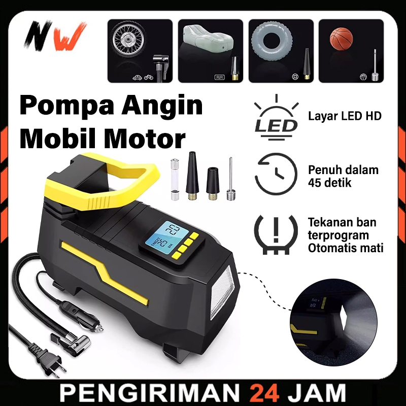 NW - Mini Pompa Angin Ban Mobil Motor AC/DC Wireless 30PSI Portable Multifungsi INFLATOR POMPA BAN​