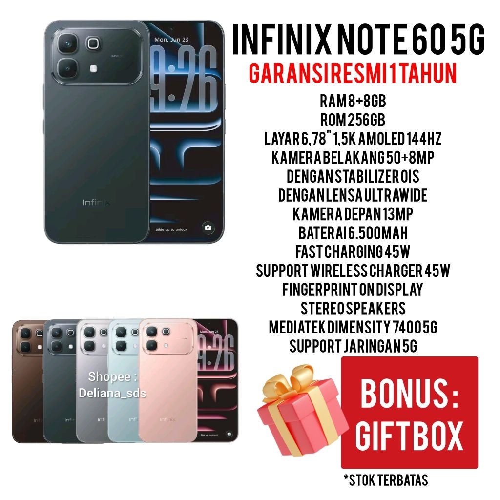 Infinix Note 60 5G 8/256 8+8/256 16/256 Garansi Resmi 1 Tahun Infinix Note 60 8/256 Infinix Note 60 