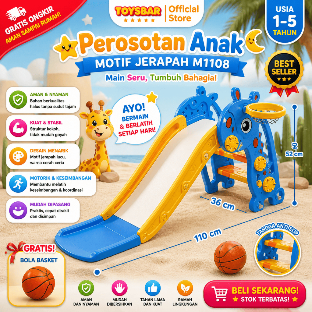 TOYSBAR Mainan Perosotan Motif Anak Jerapah – Seluncuran Kecil SNI