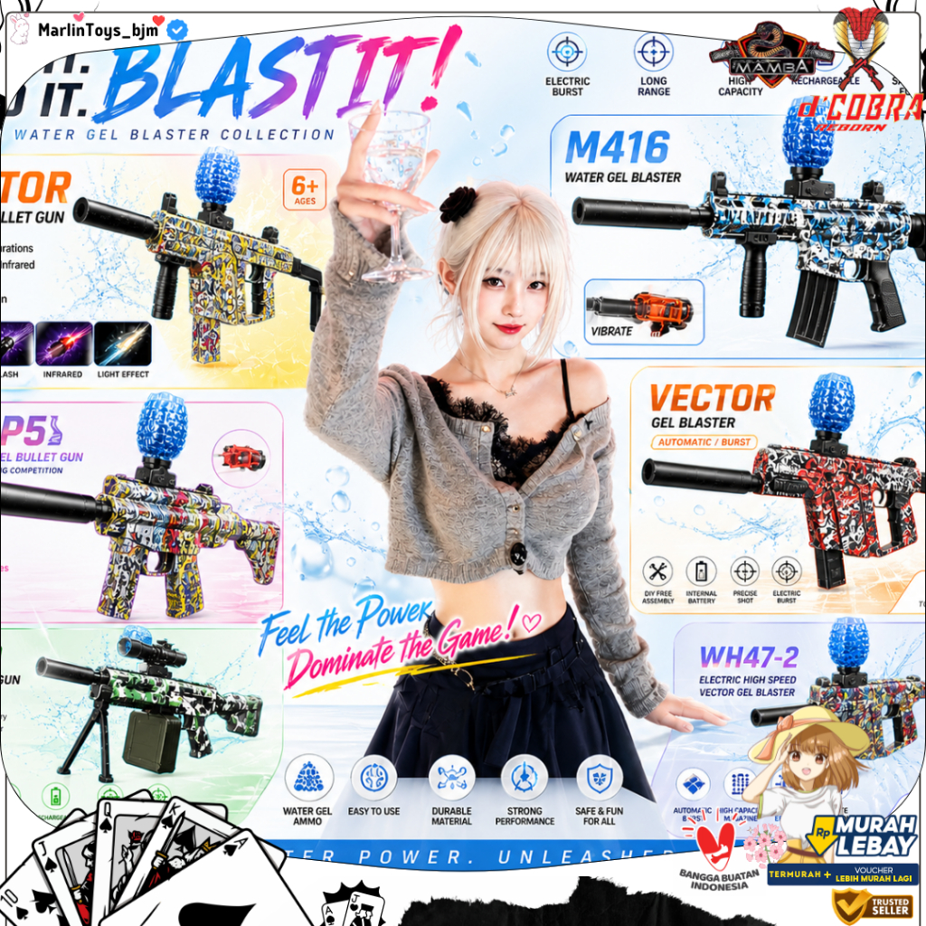 Mainan Water Gell Blaster Electric Full Varian WGB up to  7,4V Battery Water Gel