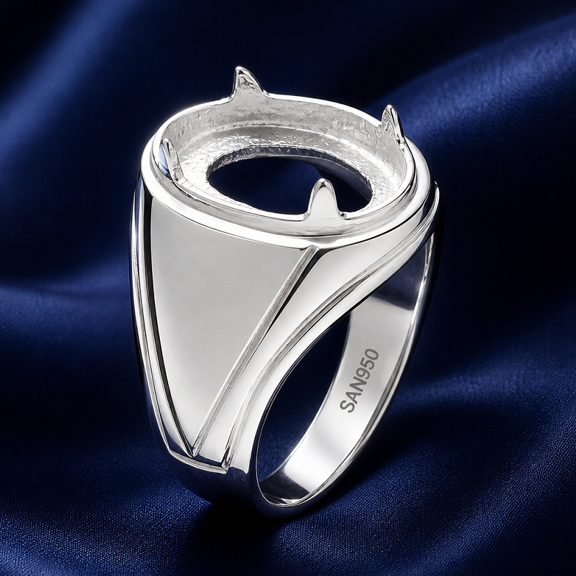 SAN950 Cincin Emban Kosongan Ikat Batu Akik Permata Mulia EB05 - Perak 950 Custom Handmade All Size