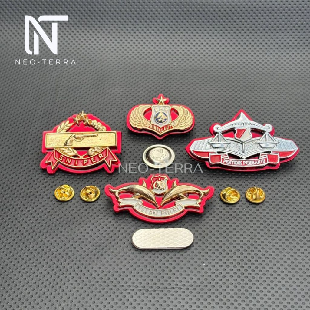 Paket Hemat Set Lengkap Pin Polri- Brevet Selam Polri/Wings Sar/Pembantu Penyidik/Sniper Pendek Full