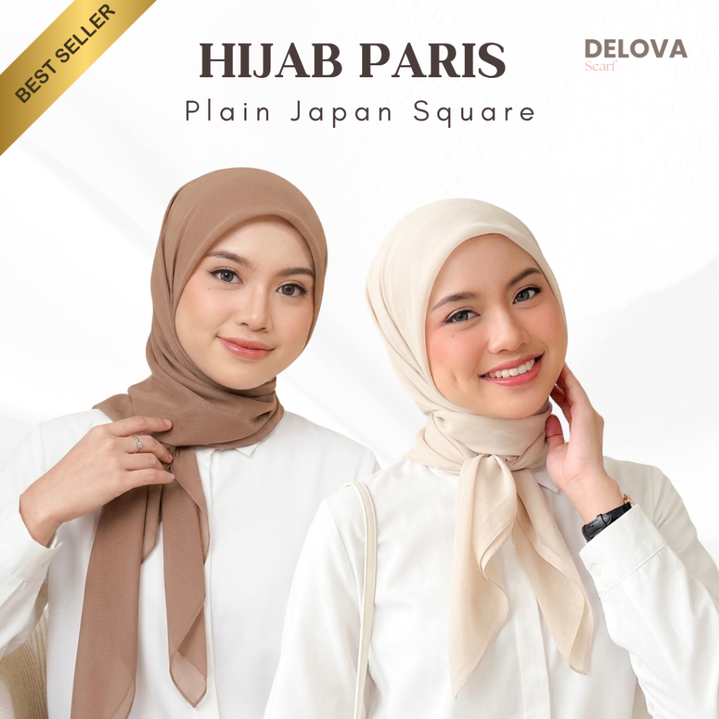 Delova Wardrobe - Paris Plain Japan Square (Hijab Segiempat Bahan Paris Japan Premium) Jahit Tepi Murah