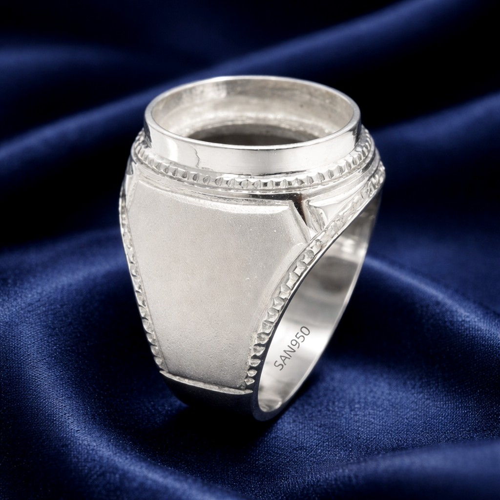 SAN950 Ring Pria Perak 950 EB09 Kosongan – Ikat Batu Akik & Permata Doff Custom Handmade