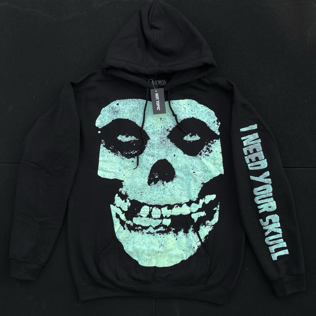 Hoodie Band Pria Wanita Misfits - Skull Glow In The Dark Original Official