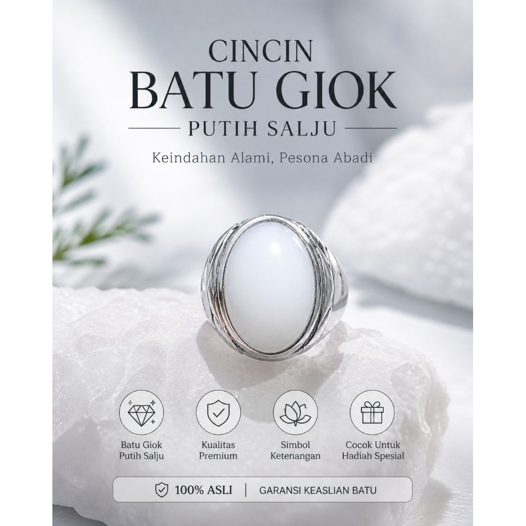 cincin batu akik giok putih ring monel tanam