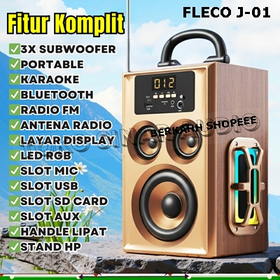 Speaker TV Full Bass, HP, Laptop, Komputer SPEAKER FLECO J-01/USB/TF Card/AUX/Radio FM Antena